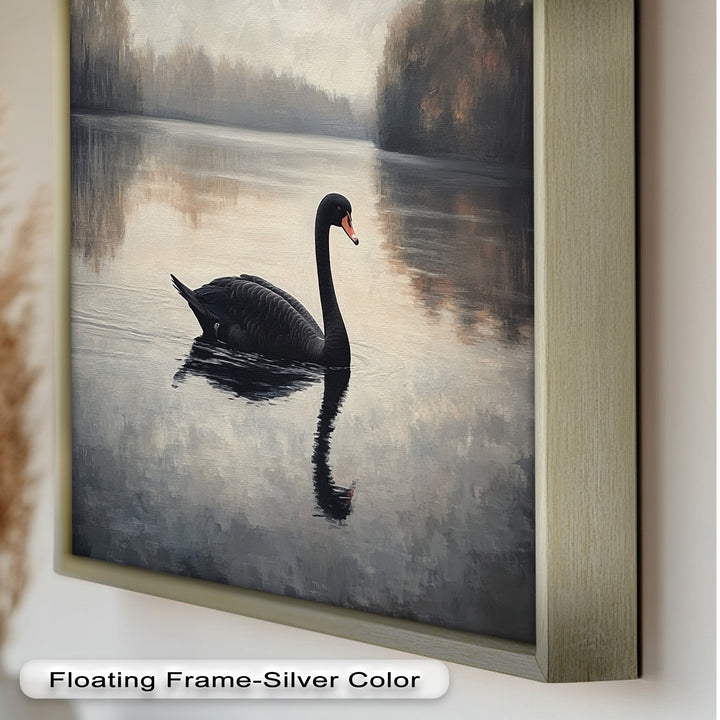 Black Swan at Dusk – Lake Scene Oil Painting
