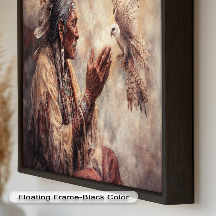 Whisper to the Spirit – Native Elder and Falcon Oil Painting