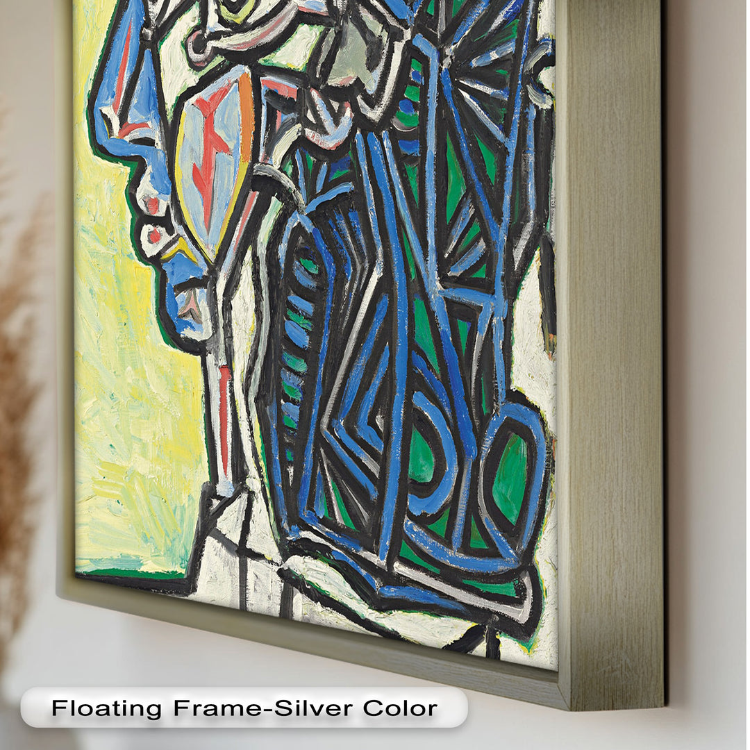 Angular Gaze – Geometric Portrait with Blue and Green Lines Picasso Oil Painting