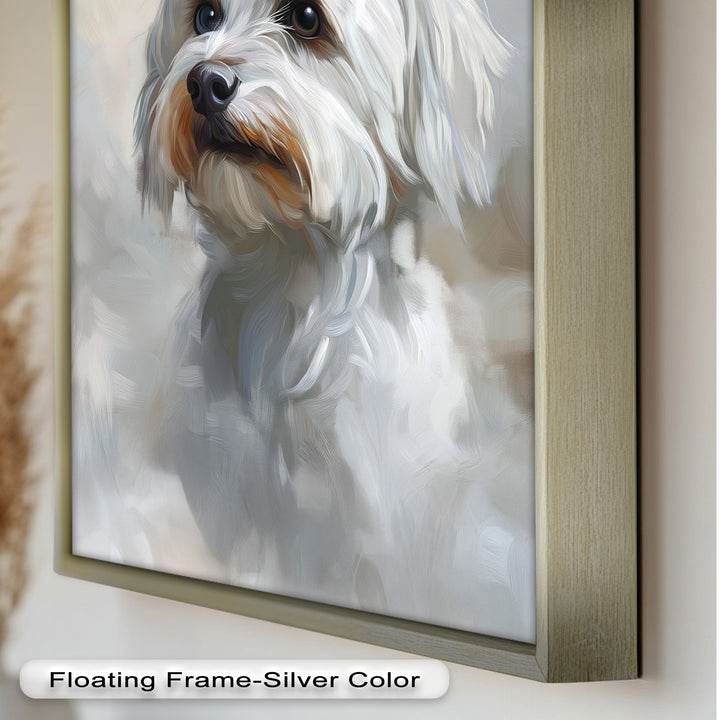 Snowy Gaze – White Maltese Portrait Animal Oil Painting