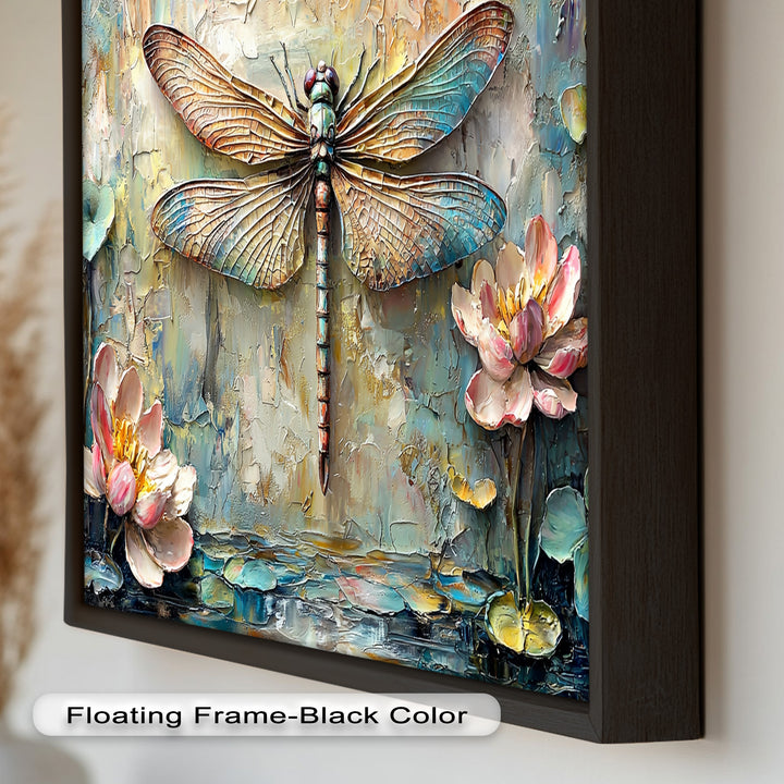 Floral Dragonfly – Framed Botanical Oil Painting