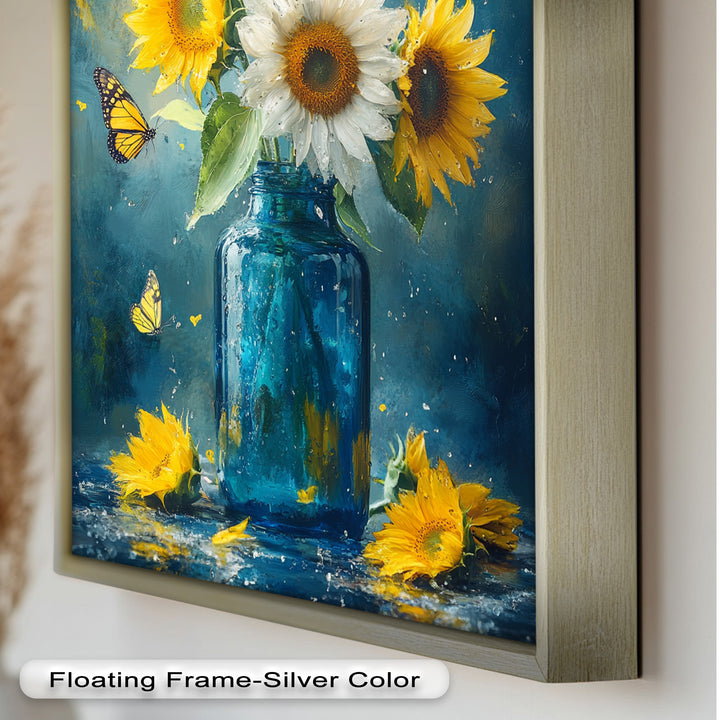 Sun-Kissed Radiance – Sunflowers in Blue Jar Flower Oil Painting