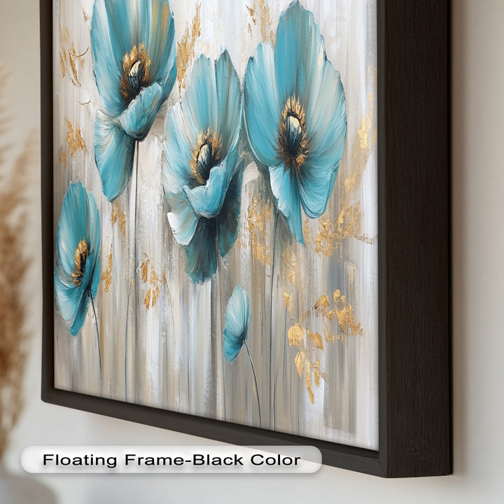Blue Poppies with Metallic Accents - Flower Oil Painting