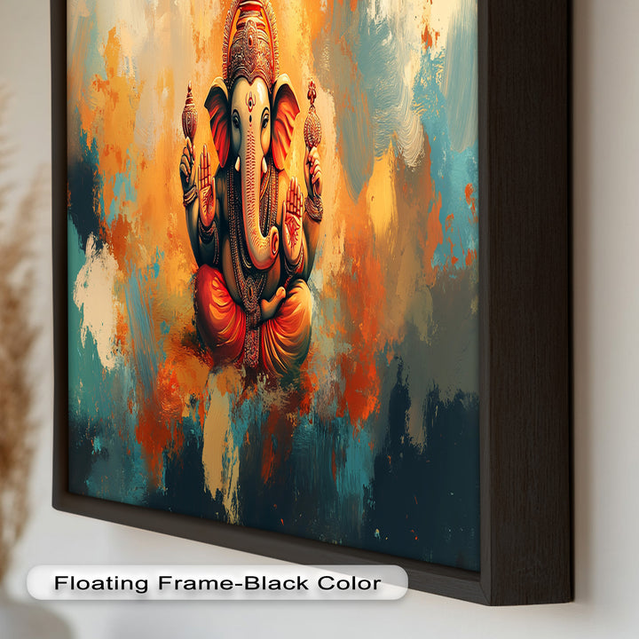 Orange Ganesha Wandkunst – Religiöses Ölgemälde
