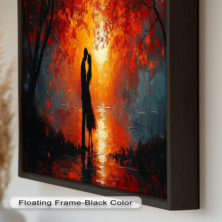 Passionate Kiss Beneath Autumn Flames - Love Oil Painting