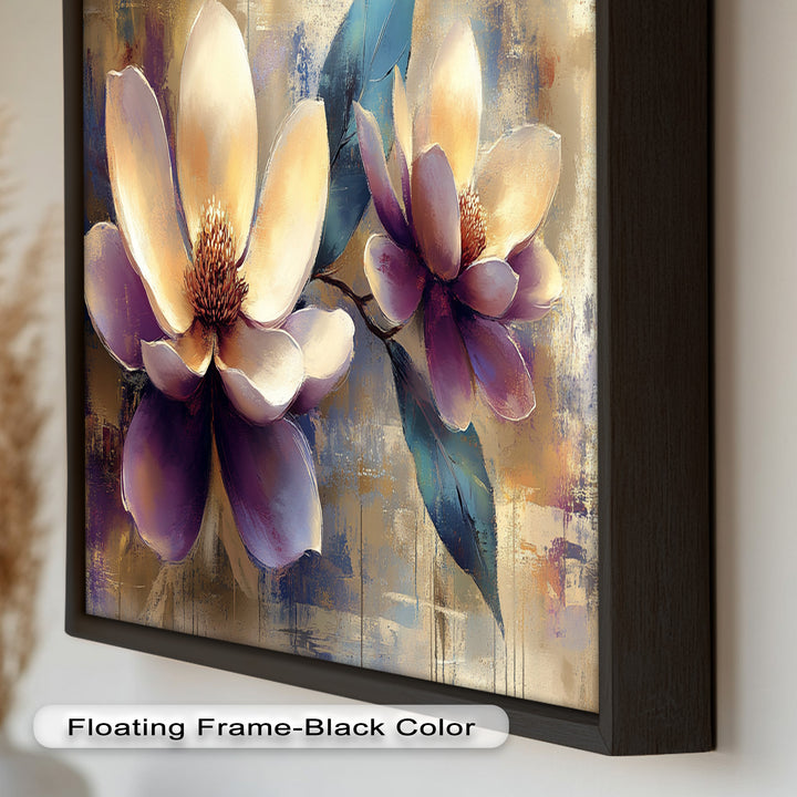 Golden Magnolia Blossoms – Modern Floral Oil Painting