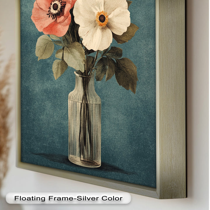 Vintage Mohnblumen in Glasvase – Romantisches Blumenölgemälde