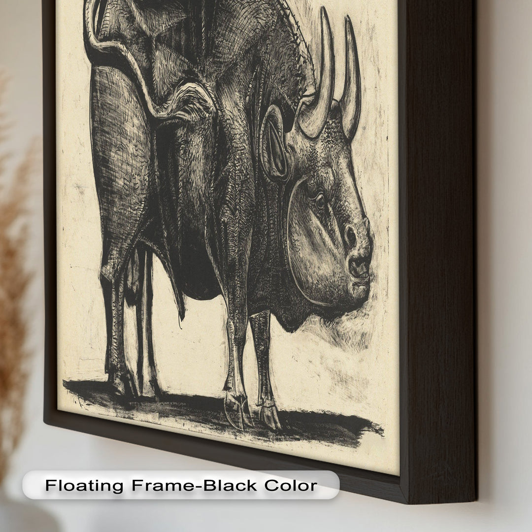 Expressive Bull Figure with Bold Linework – Figurative Oil Painting