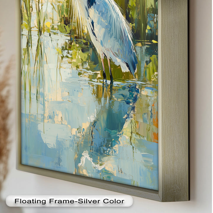 Reflections of Grace – Heron in Wetlands Oil Painting
