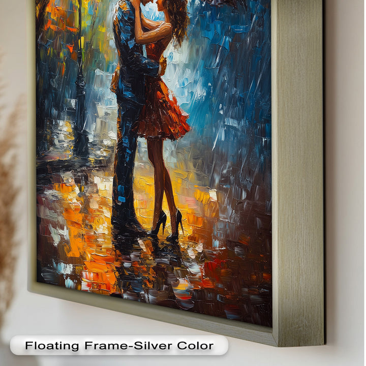 Evening Embrace – Romantic Rainy Street Scene Love Oil Painting