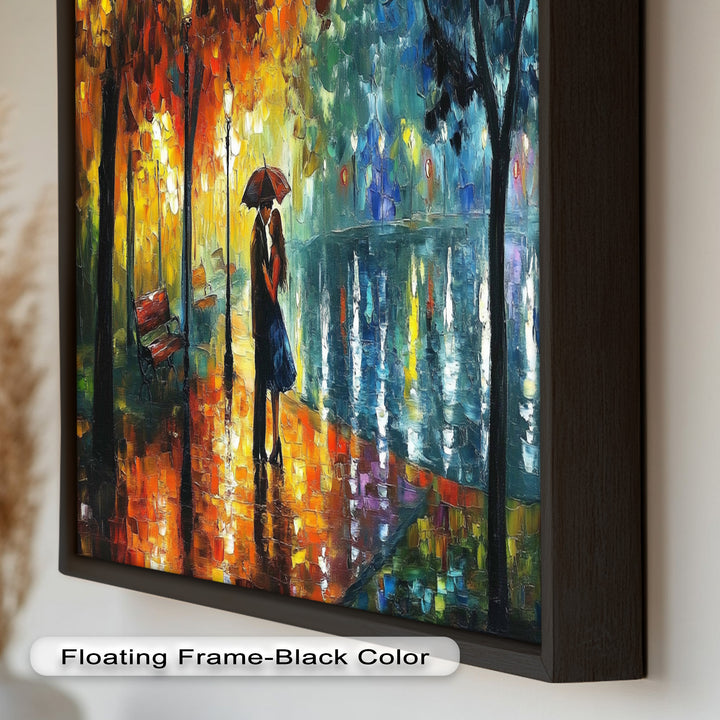 Golden Glow – Lovers Beneath the Umbrella Love Oil Painting