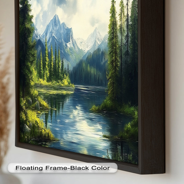 Bergsee-Wald-Wandkunst – Gerahmtes Ölgemälde