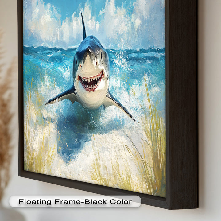 Smiling Shark by the Shore – Animal Oil Painting