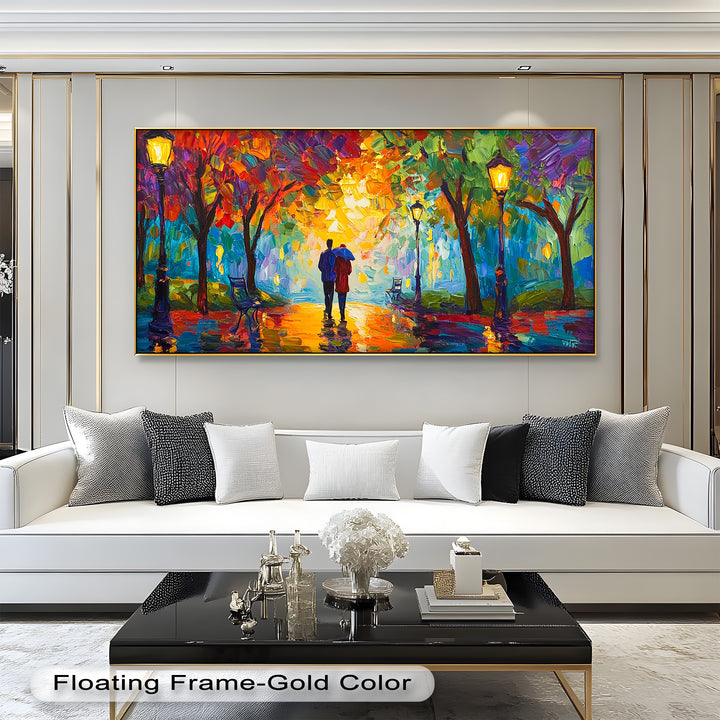 Romantic Couple Under Umbrella - Love Oil Painting