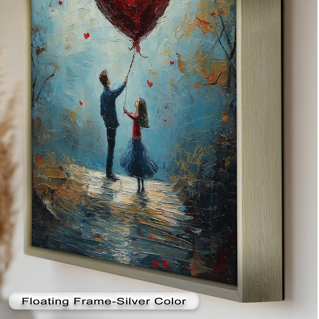 Romantic Red Heart Balloon Scene - Love Oil Painting