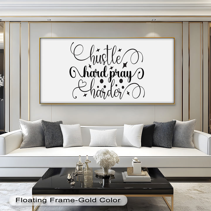 Empowering Religious Typography Art – “Hustle Hard Pray Harder” Christian Decor