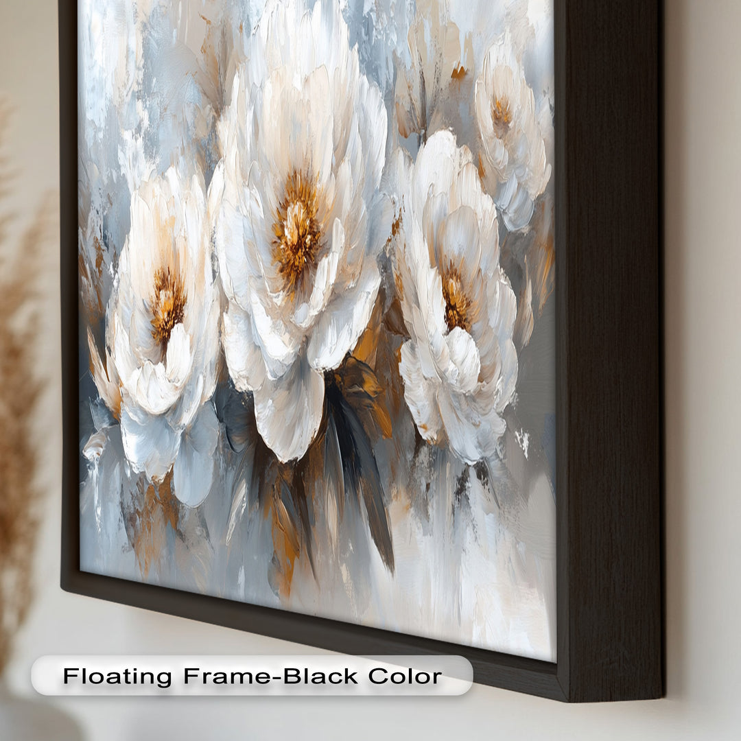 Ivory Garden Symphony – White Peony Bouquet Flower Oil Painting