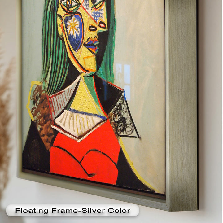 Strahlender Blick – Frau mit rotem Hut, kubistisches Porträt, Picasso-Ölgemälde