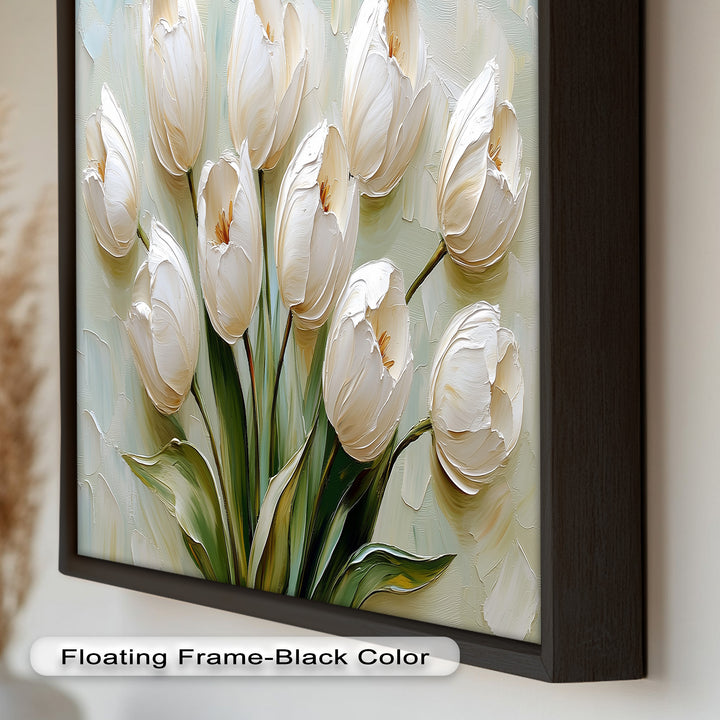 Whispers of Spring – Creamy White Tulip Bouquet Flower Oil Painting