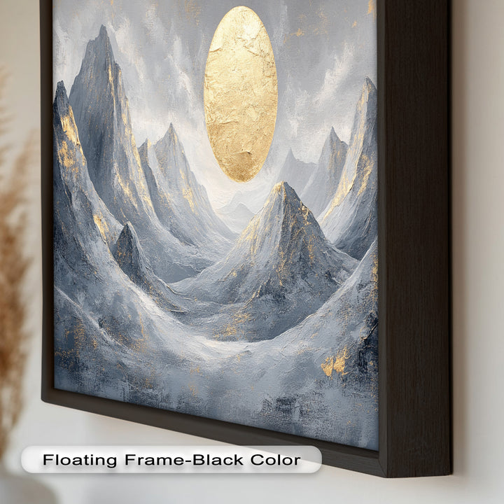 Goldene Sonne über silbernen Gipfeln – Berg-Ölgemälde