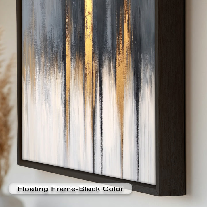 Modern Grey & Gold Abstract – Framed Oil Painting