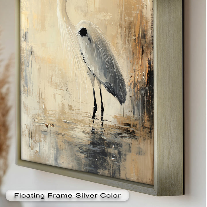 Golden Stillness – Heron in Reflective Water Oil Painting