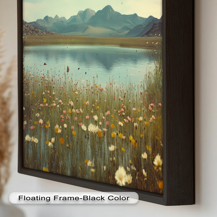 Butterfly Bloom by the Lake – Framed Oil Painting