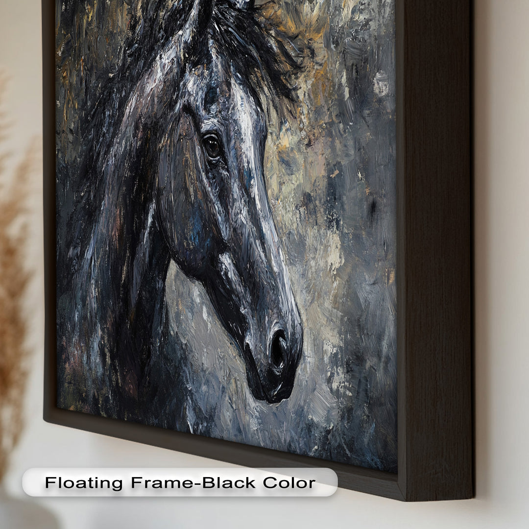 Black Horse Portrait - Animal Oil Painting