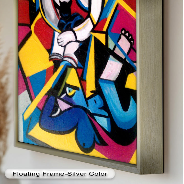 Cubist Woman with Cat Wall Art – Abstract Oil Painting