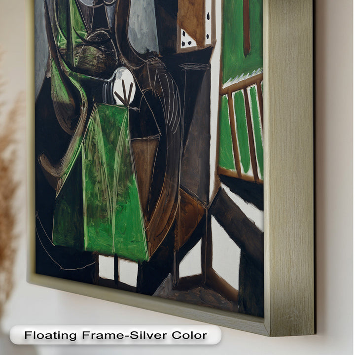Figure by the Window – Abstract Green Interior Picasso Oil Painting