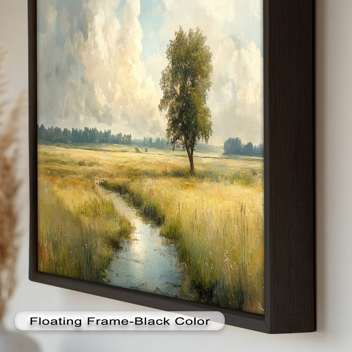 Sunlit Meadow Landscape – Tranquil Nature Oil Painting