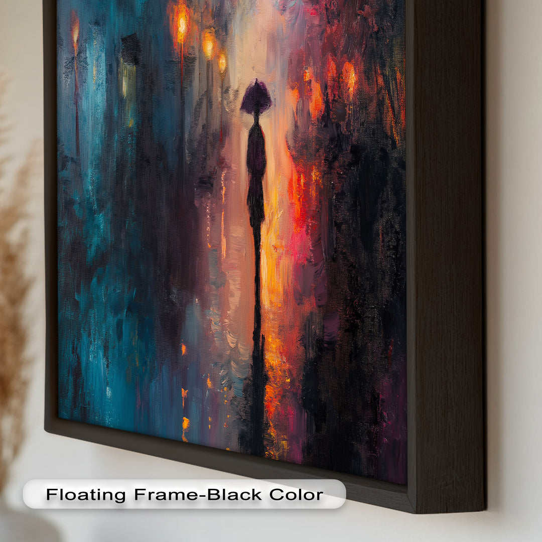 Evening Solitude – Romantic Rainy Stroll Love Oil Painting