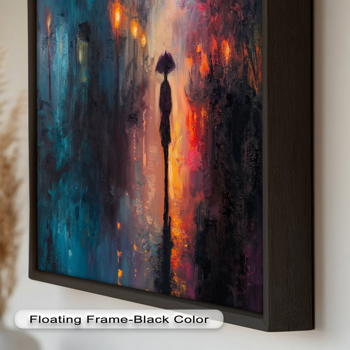 Evening Solitude – Romantic Rainy Stroll Love Oil Painting