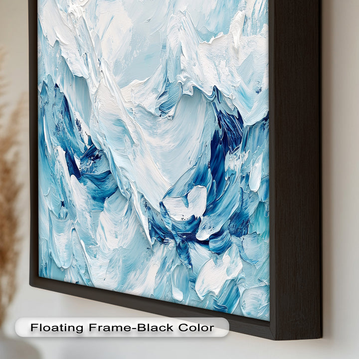 Ocean Ice Texture Art – Abstract Blue & White Oil Painting