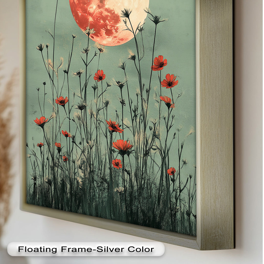 Celestial Wildflowers – Full Moon Over Red Meadow Blooms Oil Painting