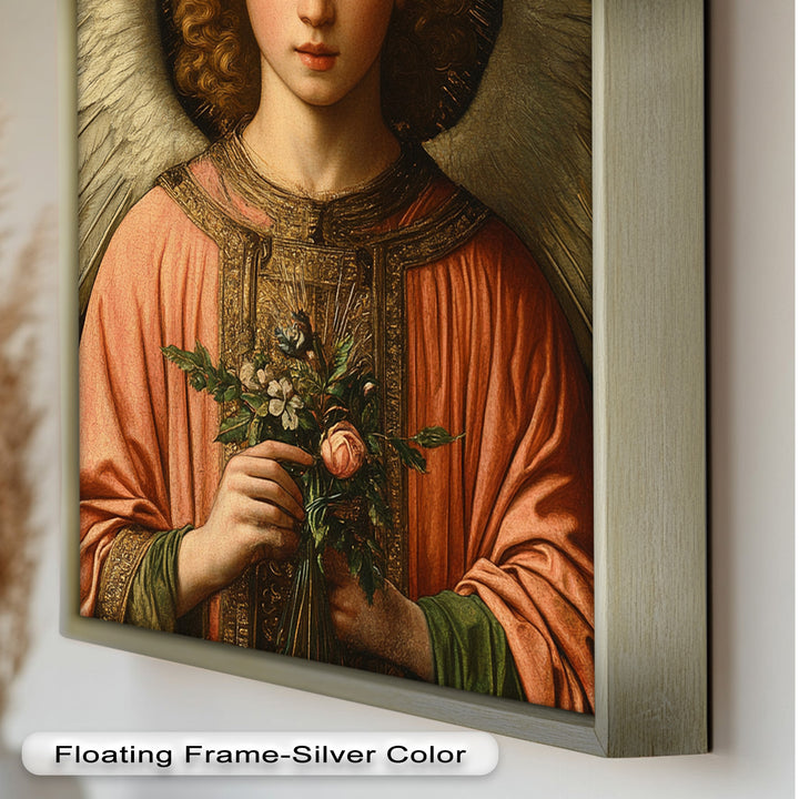 Angel Holding Flowers Wall Art – Religious Oil Painting