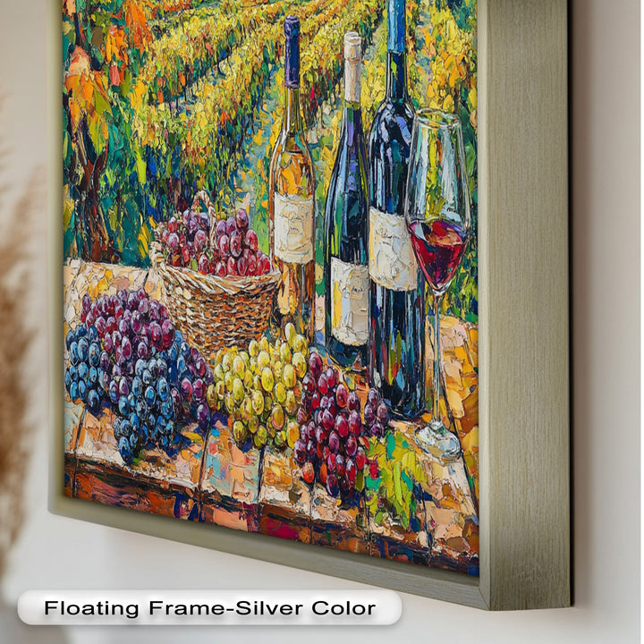 Wine Bottles and Grapes in Sunlit Fields - Still Life Oil Painting