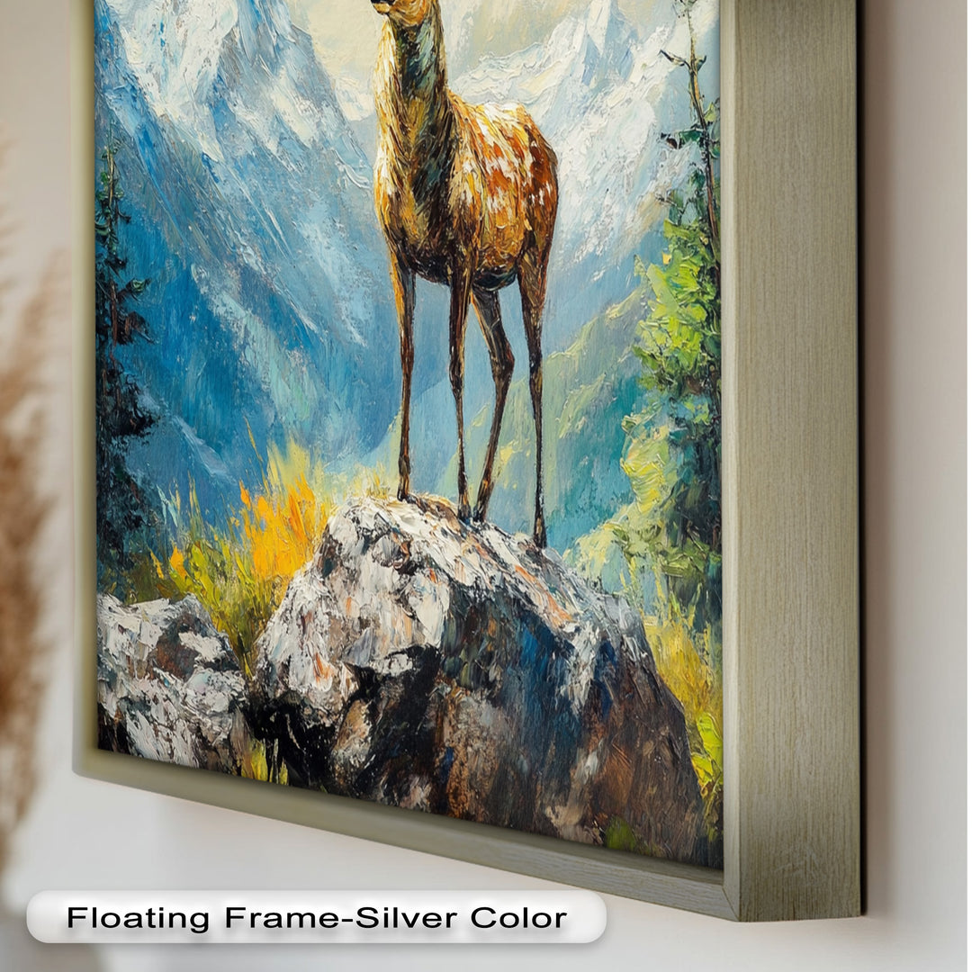 Stag in Mountain Landscape - Animal Oil Painting
