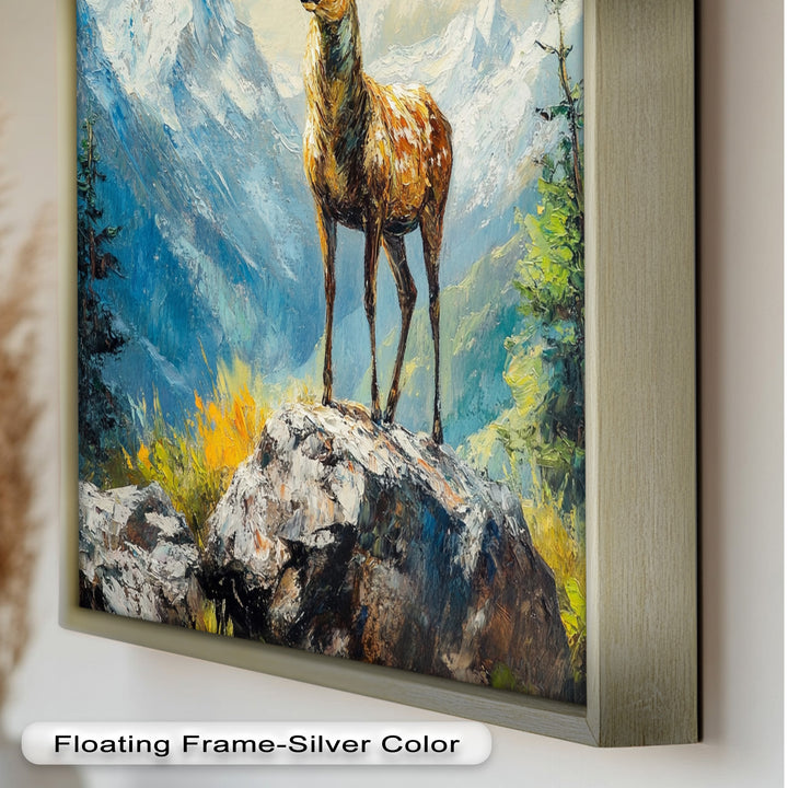 Stag in Mountain Landscape - Animal Oil Painting