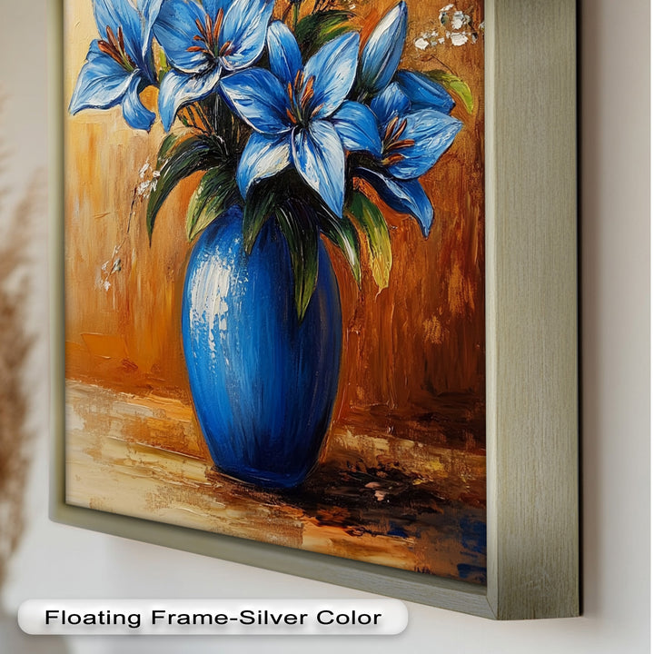 Azure Blossoms in a Blue Vase – Flower Oil Painting