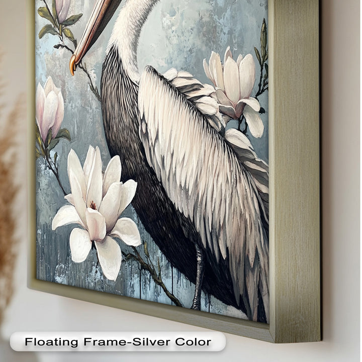 White Pelican Among Magnolia Blossoms - Animal Oil Painting