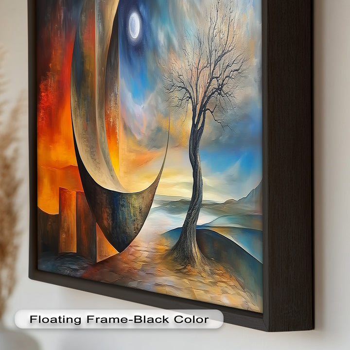Moonlit Tree and Surreal Horizon - Abstract Oil Painting