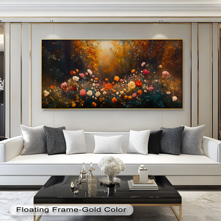 Ideal for cozy or nature-inspired interiors, this painting brings the beauty of a secret garden in fall to your living space.