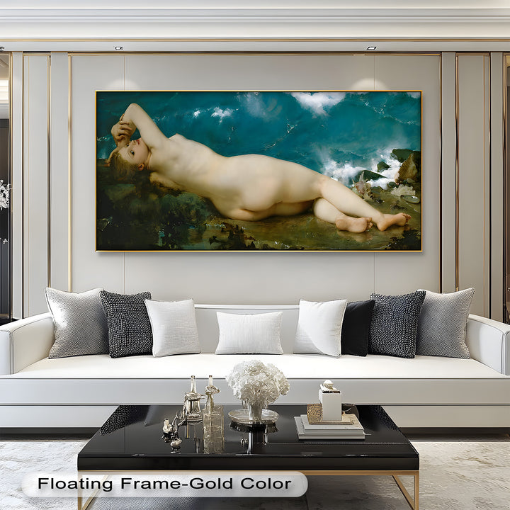 Sirensong Repose – Mythological Nude Beside the Sea Oil Painting