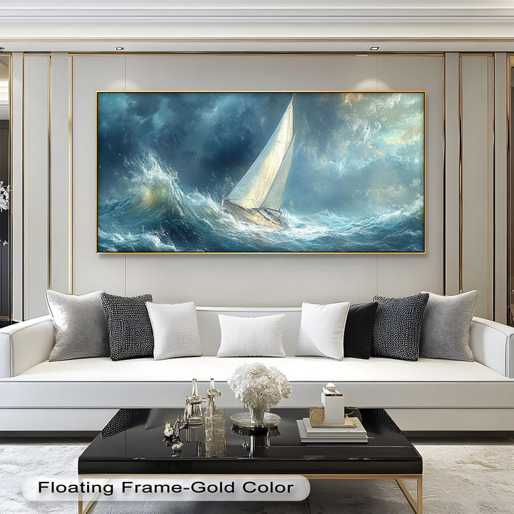 Into the Surge – Sailboat Battling Ocean Waves Oil Painting