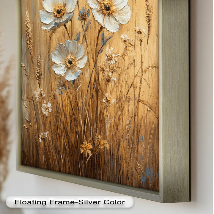 White Wildflowers in Wheat Field - Oil Painting