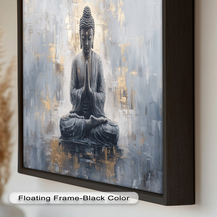 Graue Buddha-Meditationswandkunst – Religiöses Ölgemälde