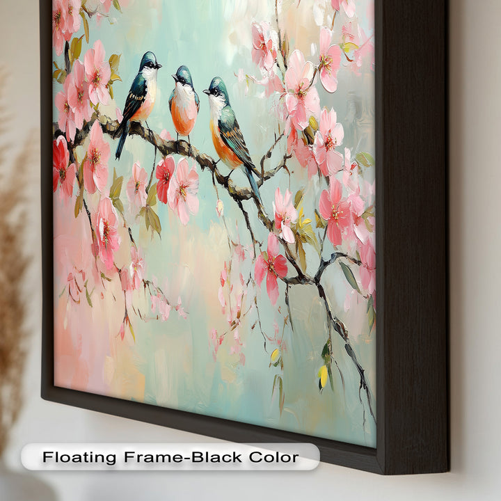 Three Birds Among Blossoms – Animal Oil Painting
