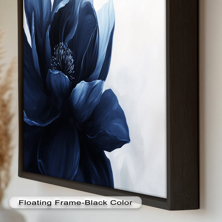 Midnight Bloom Wall Art – Navy Blue Floral Oil Painting