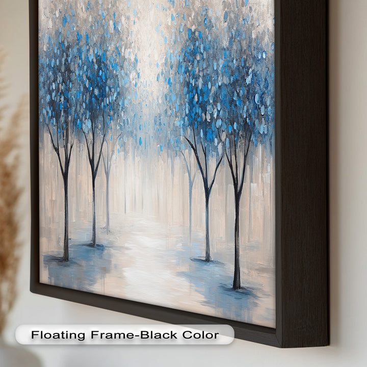 Misty Blue Blossom Trees Wall Art – Floral Oil Painting